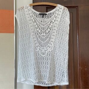 House of Harlow Lace White Knit Crochet Top Small